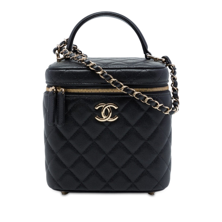 CC Matelassé Vanity avec chaîne Cuir caviar Noir