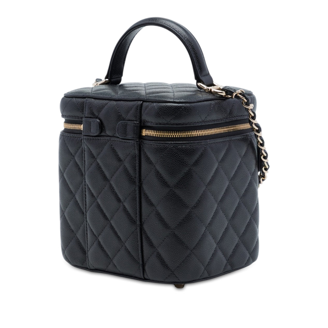 CC Matelassé Vanity avec chaîne Cuir caviar Noir