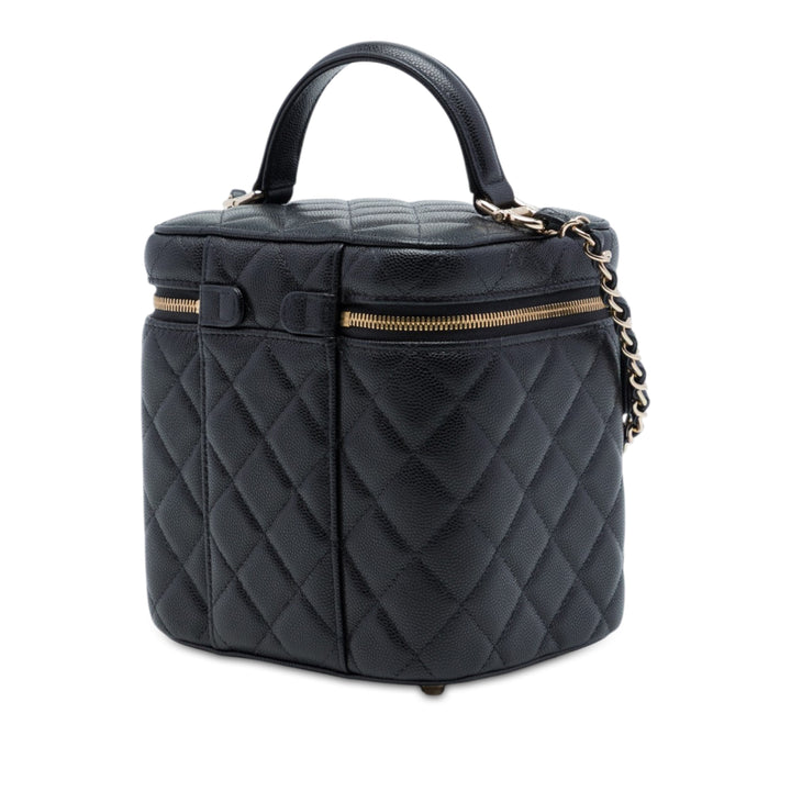 CC Matelassé Vanity avec chaîne Cuir caviar Noir
