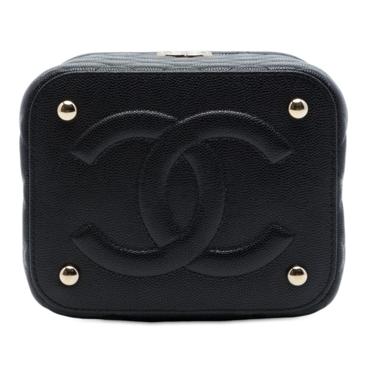 CC Matelassé Vanity avec chaîne Cuir caviar Noir