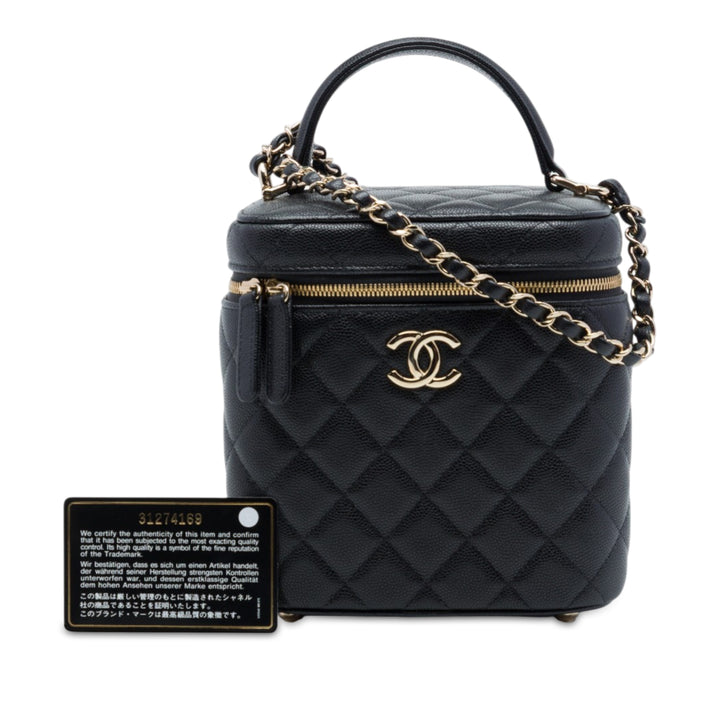 CC Matelassé Vanity avec chaîne Cuir caviar Noir