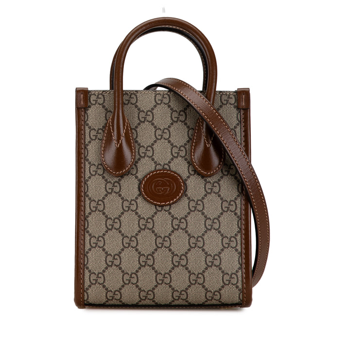 Gucci Mini GG Supreme Interlocking G Satchel Brown - GABY PARIS