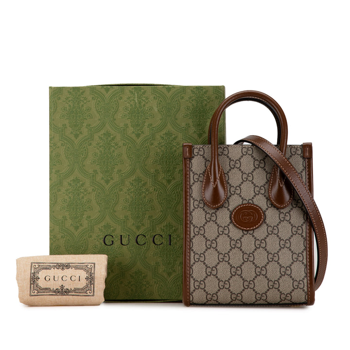 Gucci Mini GG Supreme Interlocking G Satchel Brown - GABY PARIS