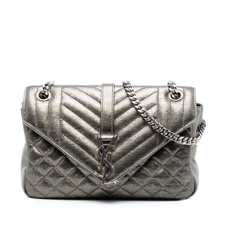 Saint Laurent Medium Iridescent Cuir de veau Triquilt Monogram College Sac