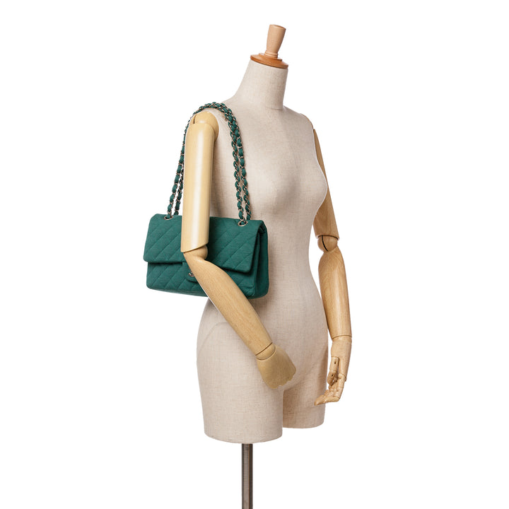 Medium Classic Jersey Double Flap Green - Gaby Paris