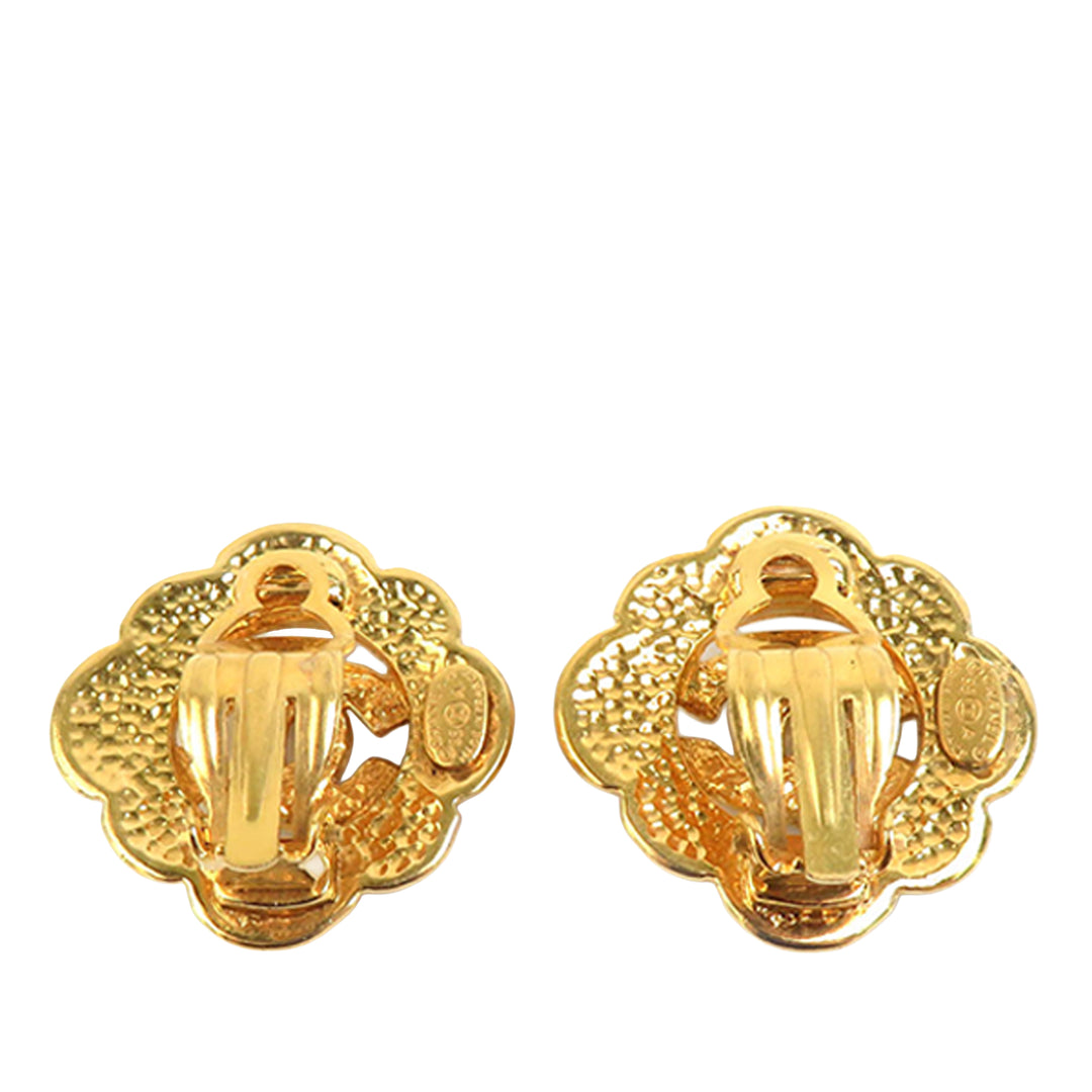 Chanel CC plaqué Logo Flower À clip Boucles d'oreilles Doré – vue 2 – GABY PARIS