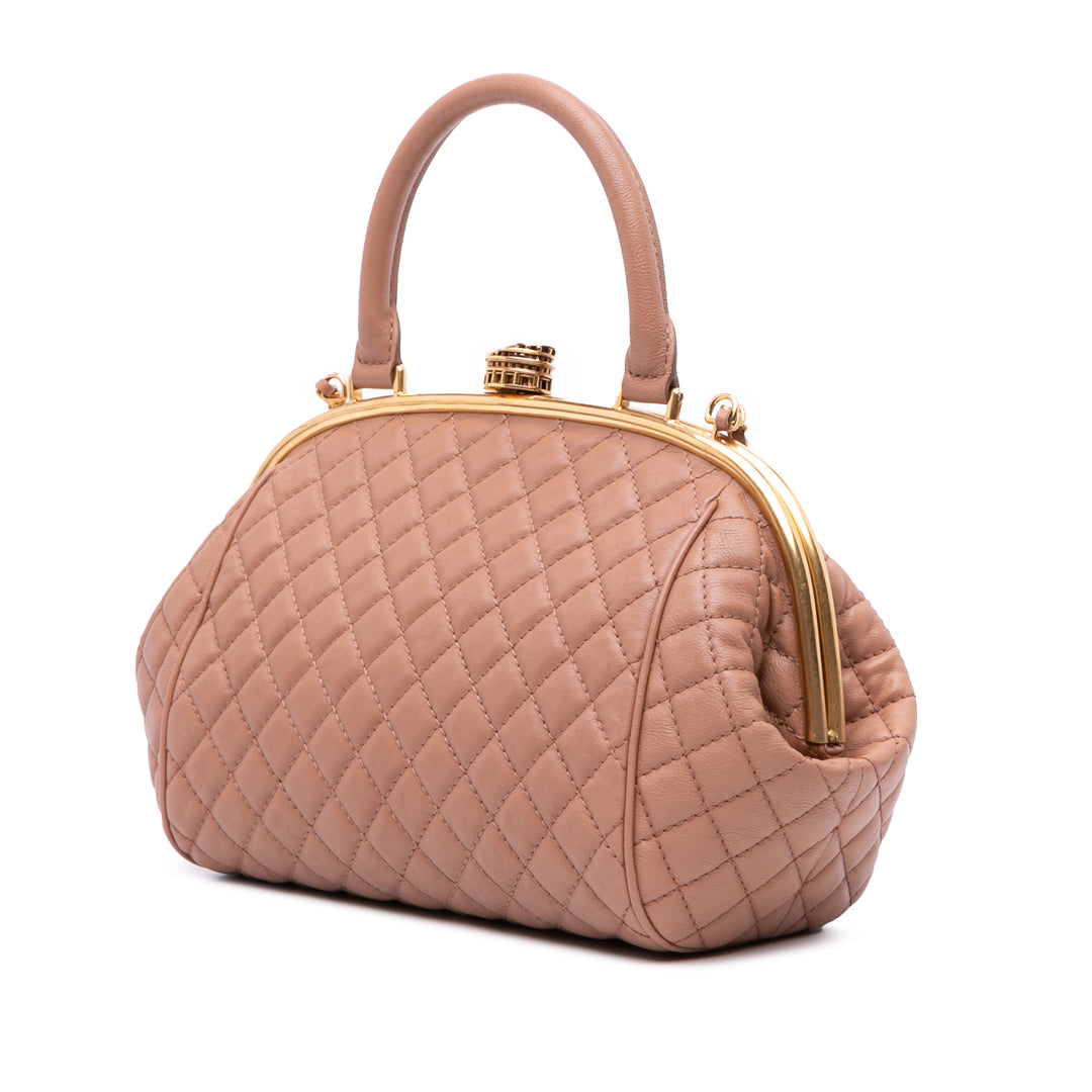Paris Rome Quilted Calfskin Colosseum Lock Frame Bowling Bag Brown - Gaby Paris