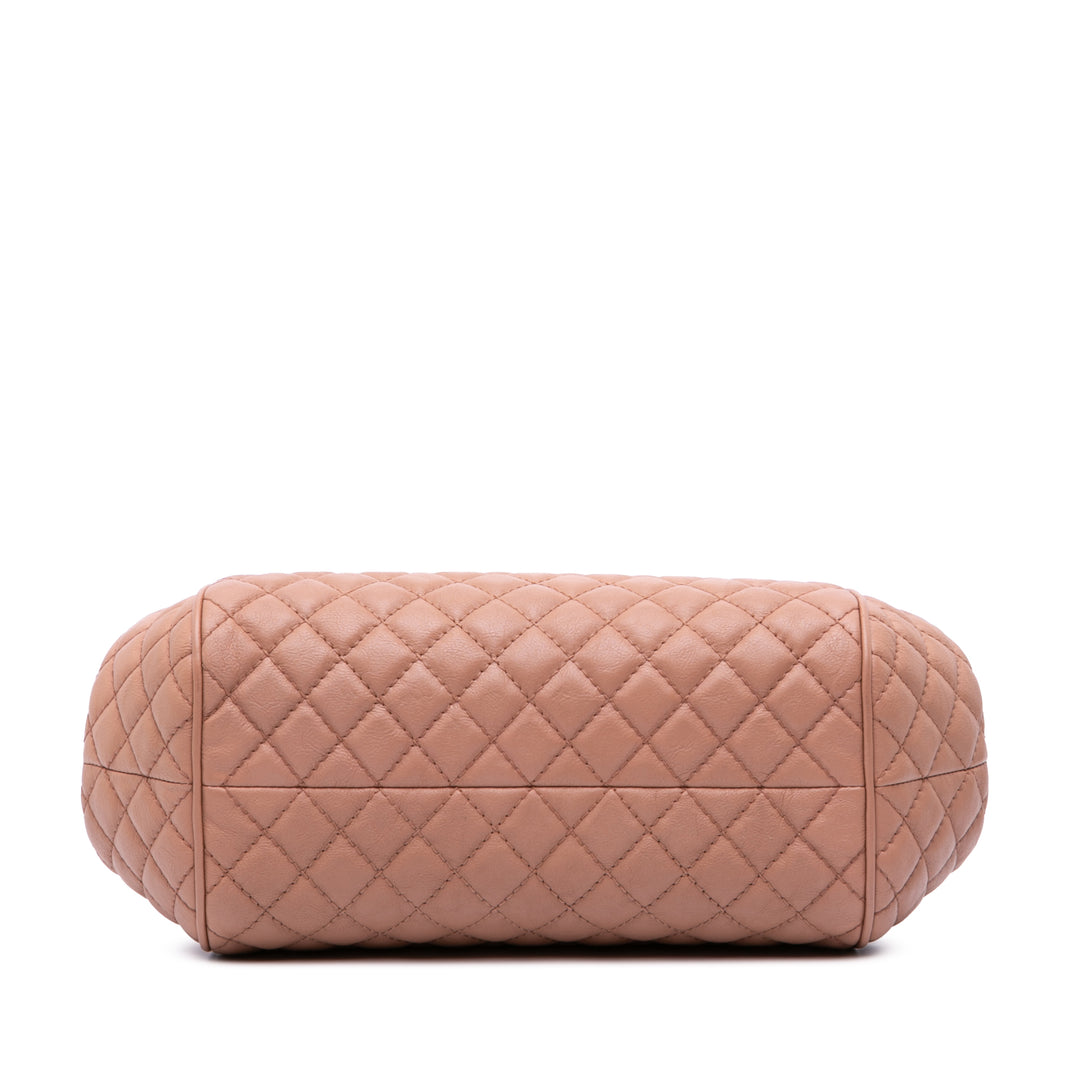 Paris Rome Quilted Calfskin Colosseum Lock Frame Bowling Bag Brown - Gaby Paris