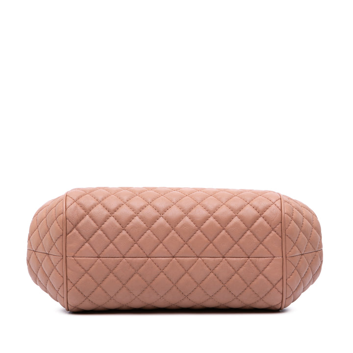 Paris Rome Quilted Calfskin Colosseum Lock Frame Bowling Bag Brown - Gaby Paris