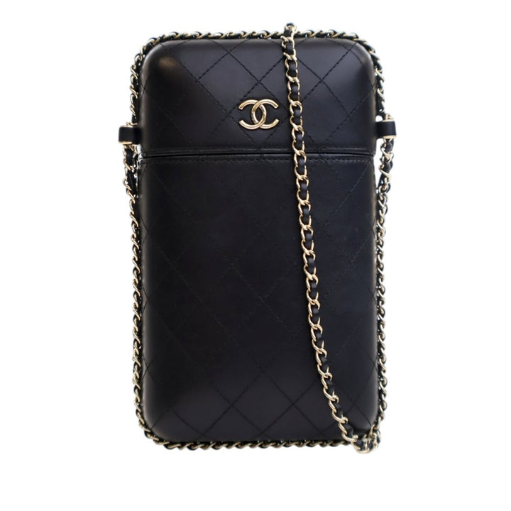 Chanel CC Quilted Cuir d’agneau Chain Around Phone Holder Noir