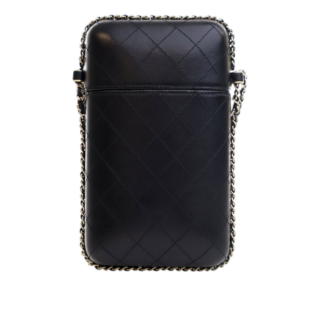 Chanel CC Quilted Cuir d’agneau Chain Around Phone Holder Noir
