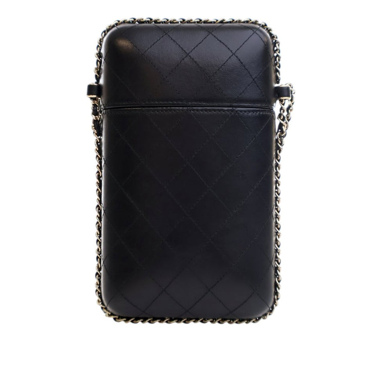 Chanel CC Quilted Cuir d’agneau Chain Around Phone Holder Noir