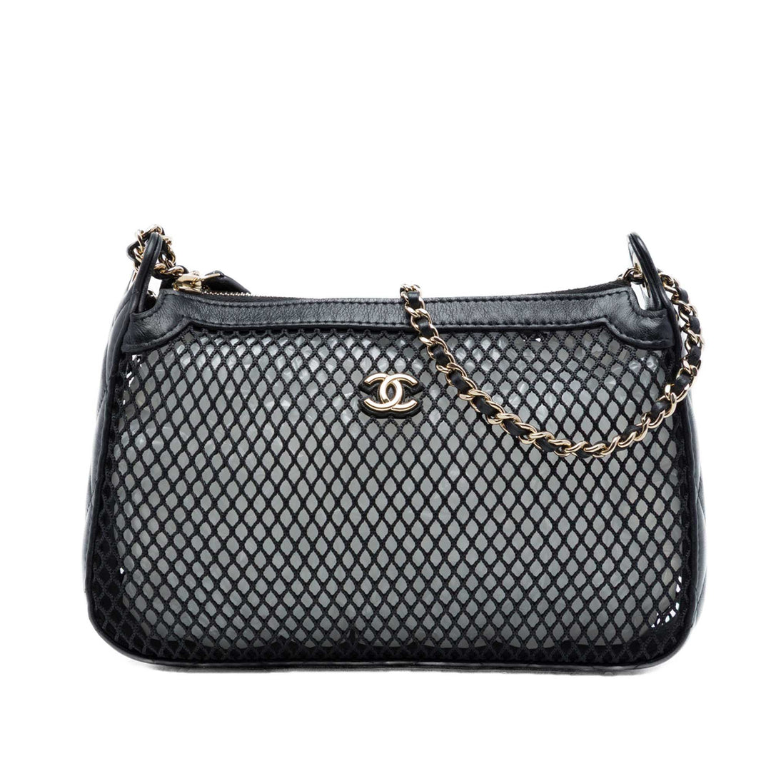 Chanel CC Mesh et brillant Pochette avec chaîne Cuir d'agneau Noir