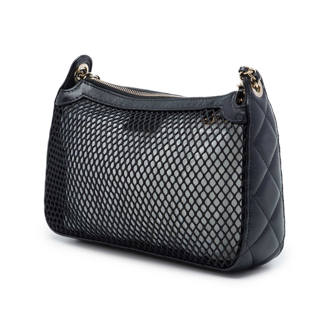 Chanel CC Mesh et brillant Pochette avec chaîne Cuir d'agneau Noir