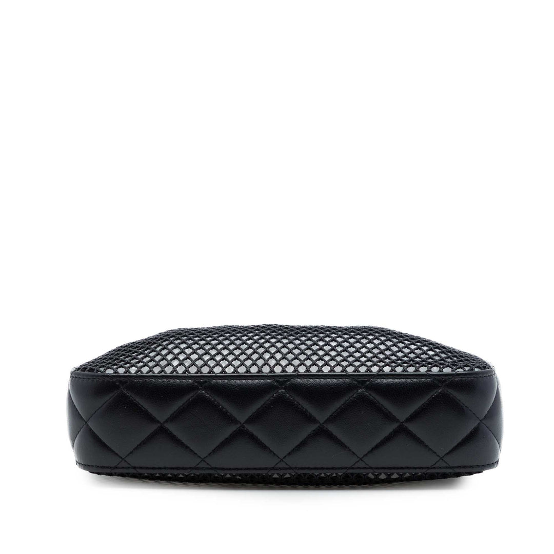 Chanel CC Mesh et brillant Pochette avec chaîne Cuir d'agneau Noir