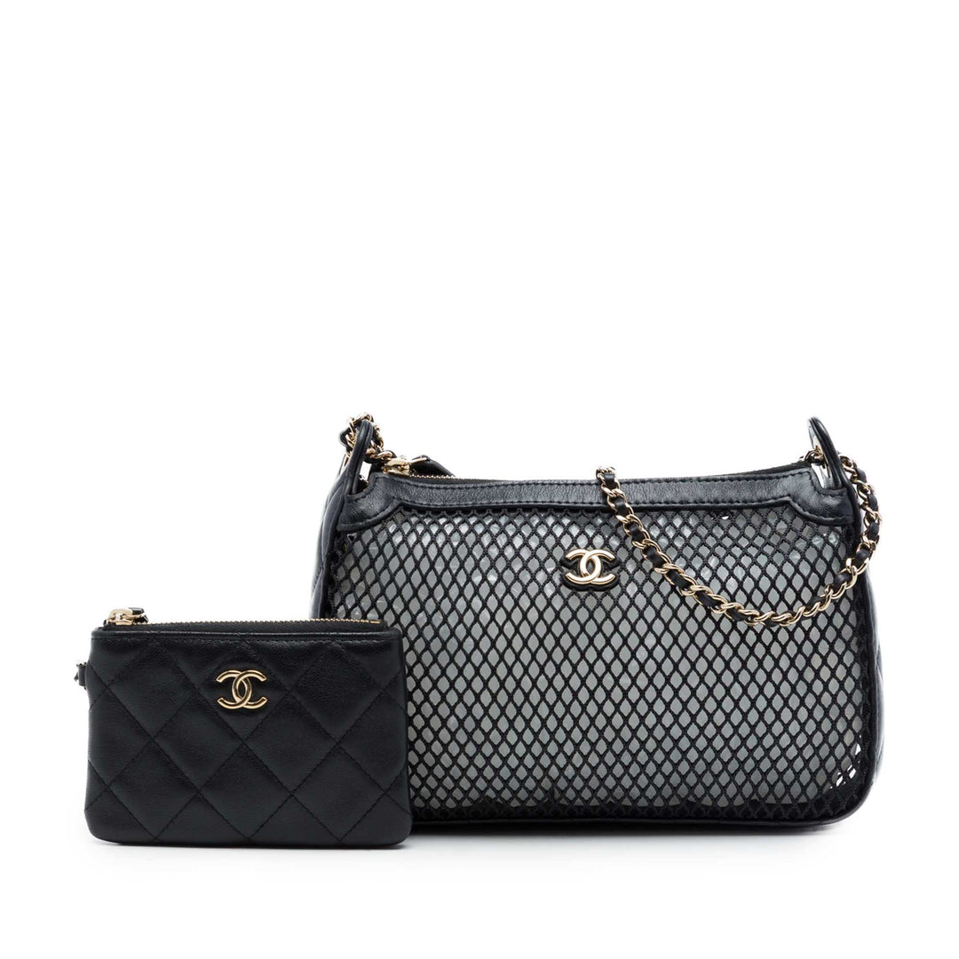Chanel CC Mesh et brillant Pochette avec chaîne Cuir d'agneau Noir