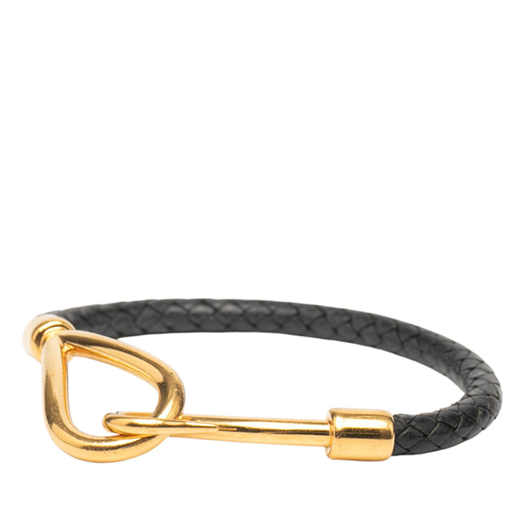 Hermès Doré Plated and Braided Cuir Jumbo Hook Bracelet Noir