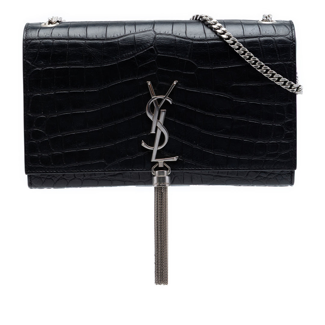 Saint Laurent Medium Croc embossé Cuir Kate Pompon Sac porté croisé