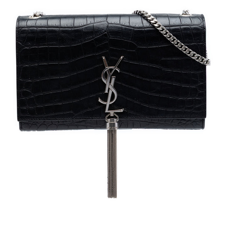 Saint Laurent Medium Croc embossé Cuir Kate Pompon Sac porté croisé