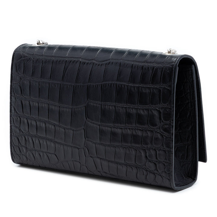 Saint Laurent Medium Croc embossé Cuir Kate Pompon Sac porté croisé