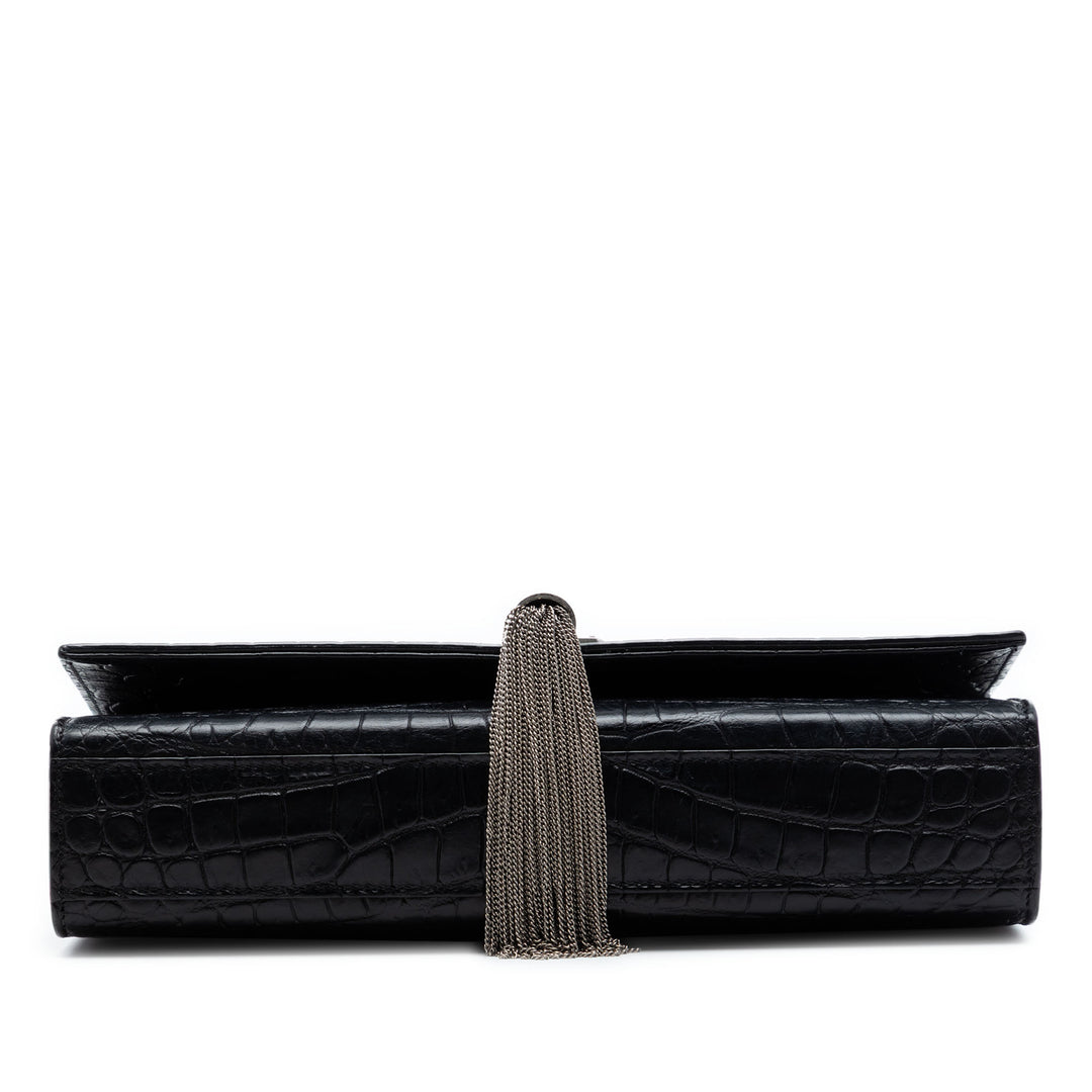 Saint Laurent Medium Croc embossé Cuir Kate Pompon Sac porté croisé