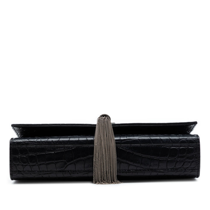 Saint Laurent Medium Croc embossé Cuir Kate Pompon Sac porté croisé