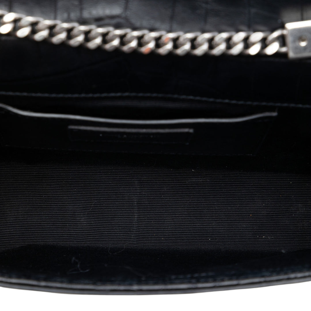 Saint Laurent Medium Croc embossé Cuir Kate Pompon Sac porté croisé