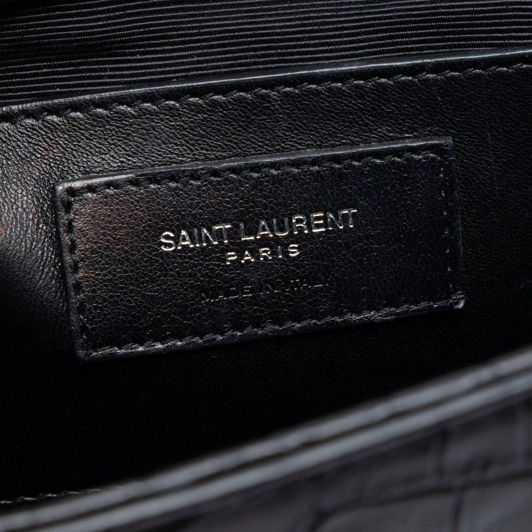 Saint Laurent Medium Croc embossé Cuir Kate Pompon Sac porté croisé