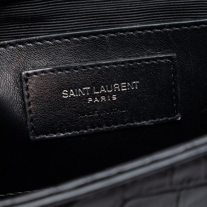 Saint Laurent Medium Croc embossé Cuir Kate Pompon Sac porté croisé