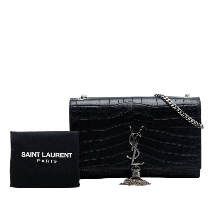 Saint Laurent Medium Croc embossé Cuir Kate Pompon Sac porté croisé
