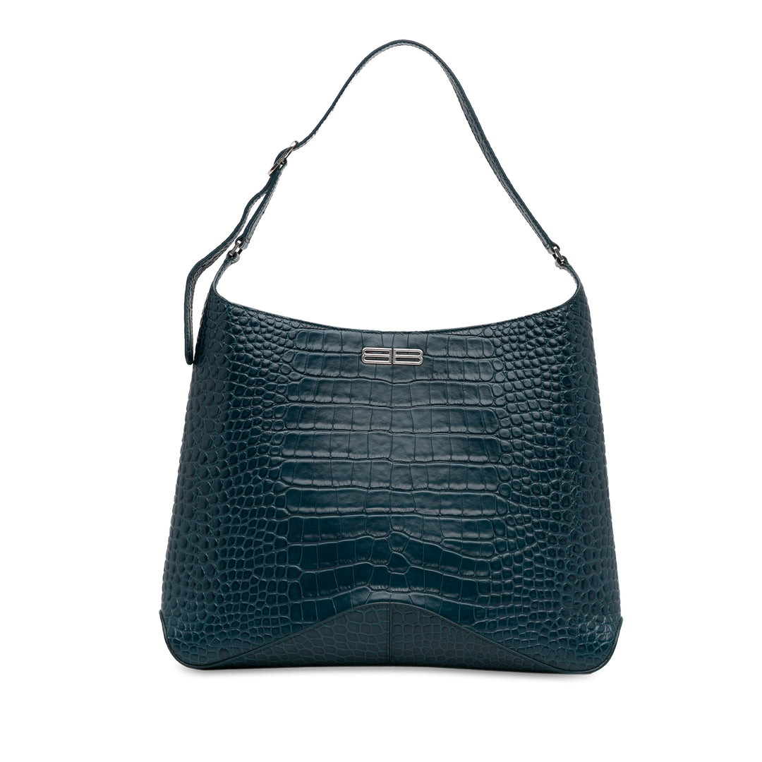 Balenciaga Crocodile Embossed Shoulder Bag Blue - GABY PARIS