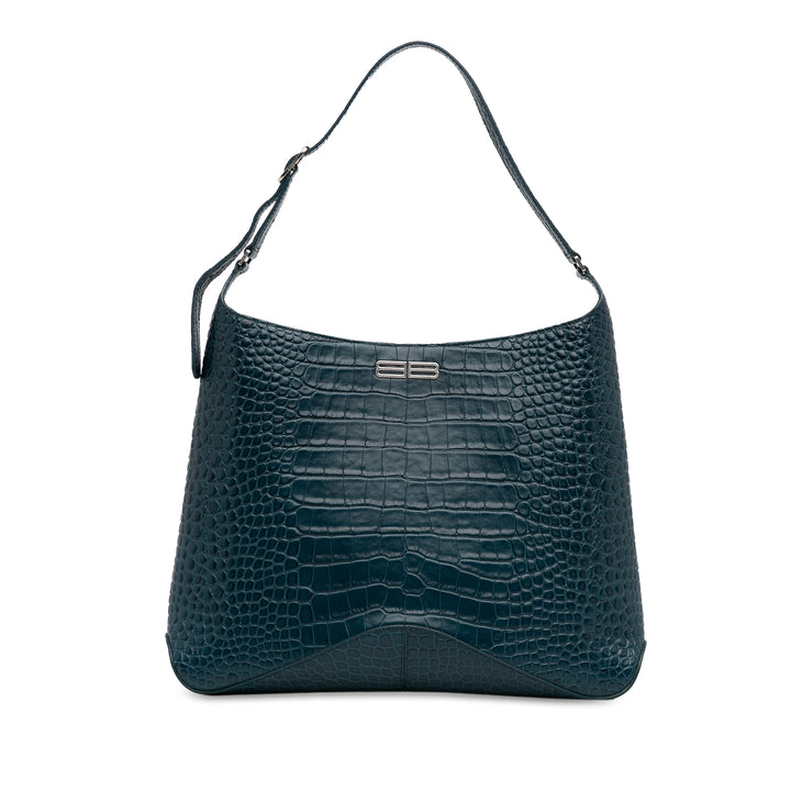 Balenciaga Crocodile Embossed Shoulder Bag Blue - GABY PARIS