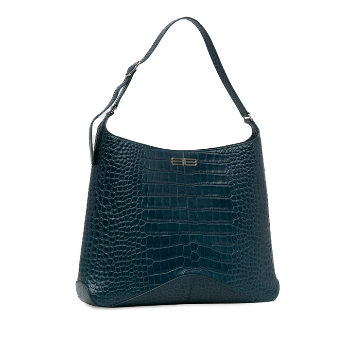 Balenciaga Crocodile Embossed Shoulder Bag Blue - GABY PARIS