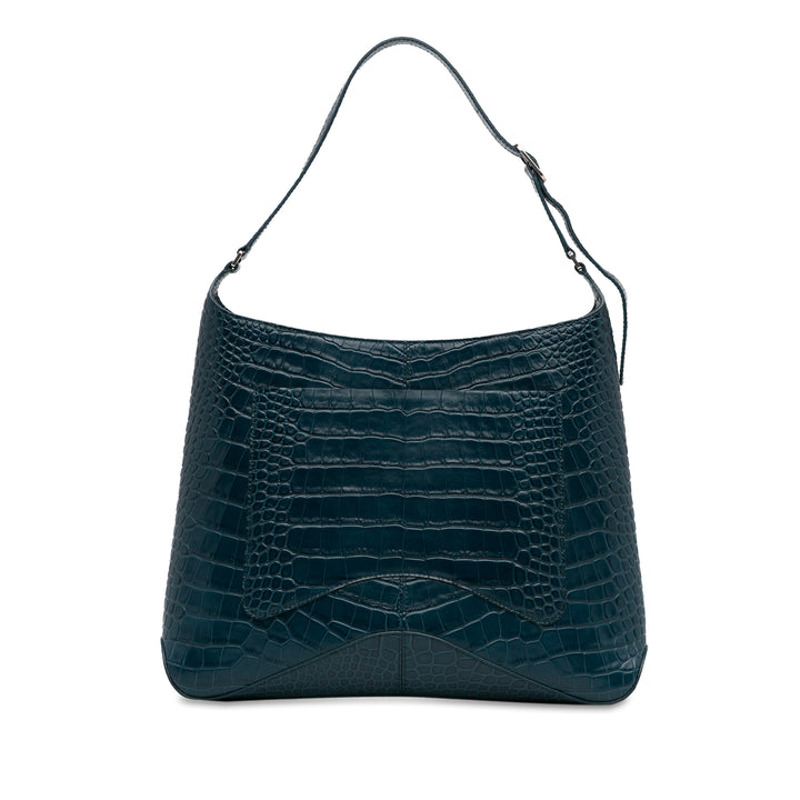 Balenciaga Crocodile Embossed Shoulder Bag Blue - GABY PARIS