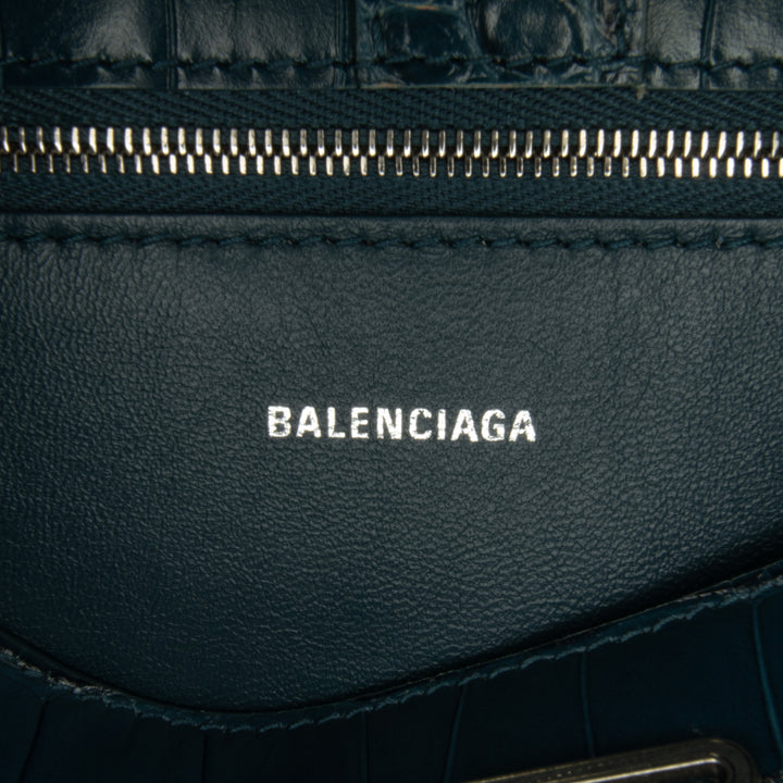 Balenciaga Crocodile Embossed Shoulder Bag Blue - GABY PARIS