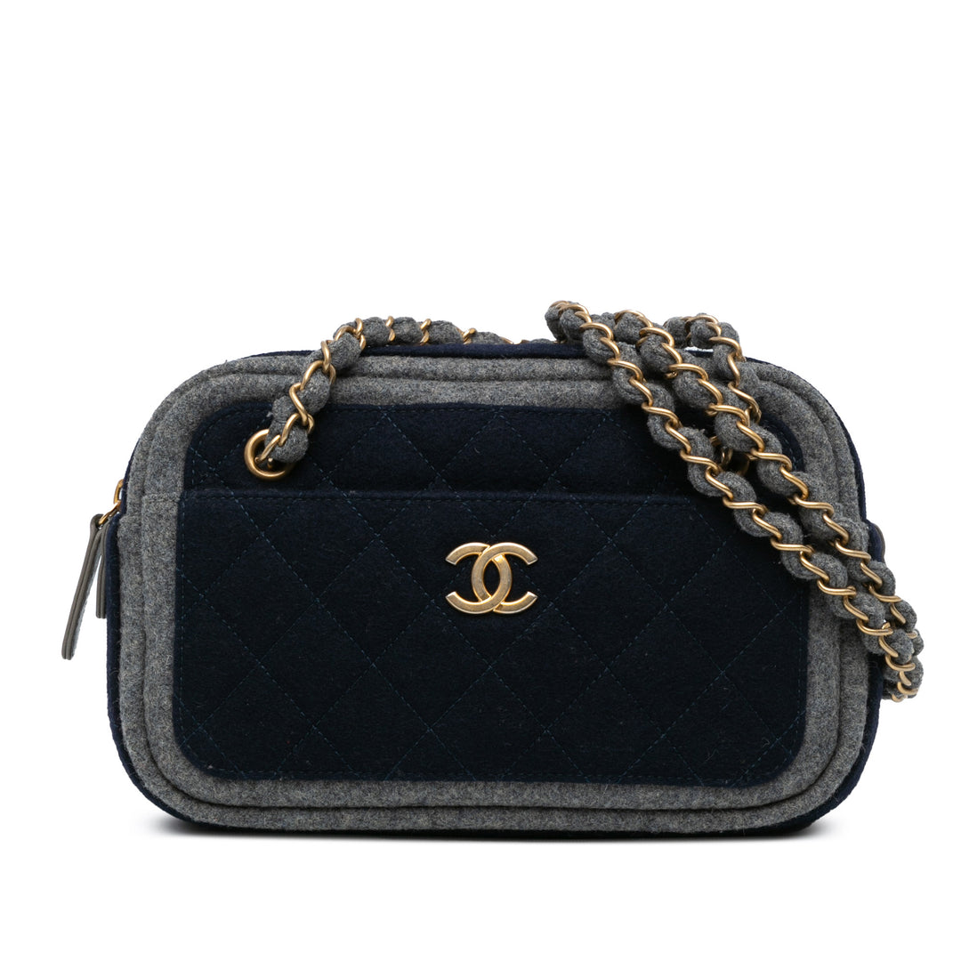 Chanel CC Wool Shoulder Bag Blue - GABY PARIS