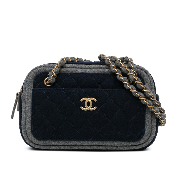 Chanel CC Wool Shoulder Bag Blue - GABY PARIS