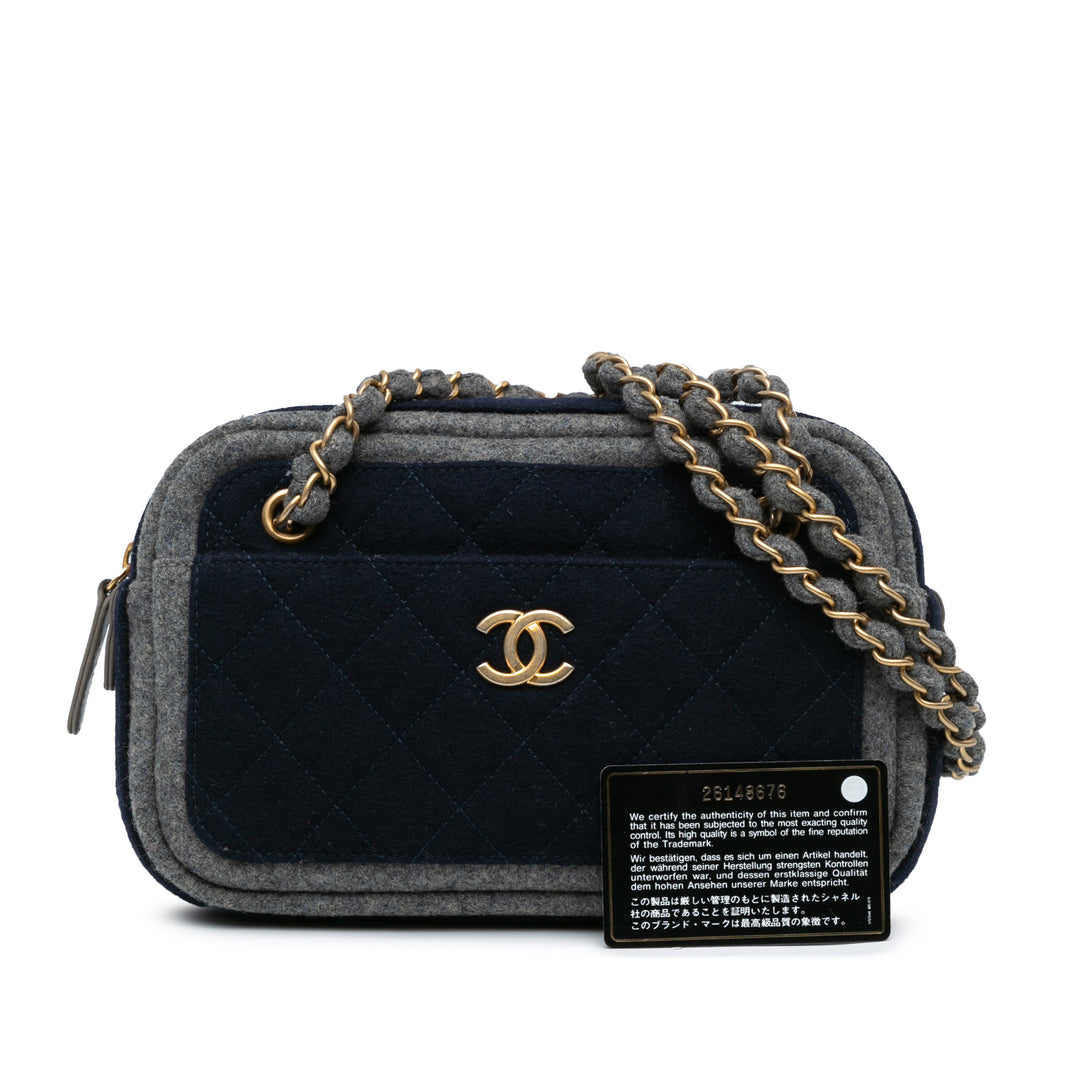 Chanel CC Wool Shoulder Bag Blue - GABY PARIS