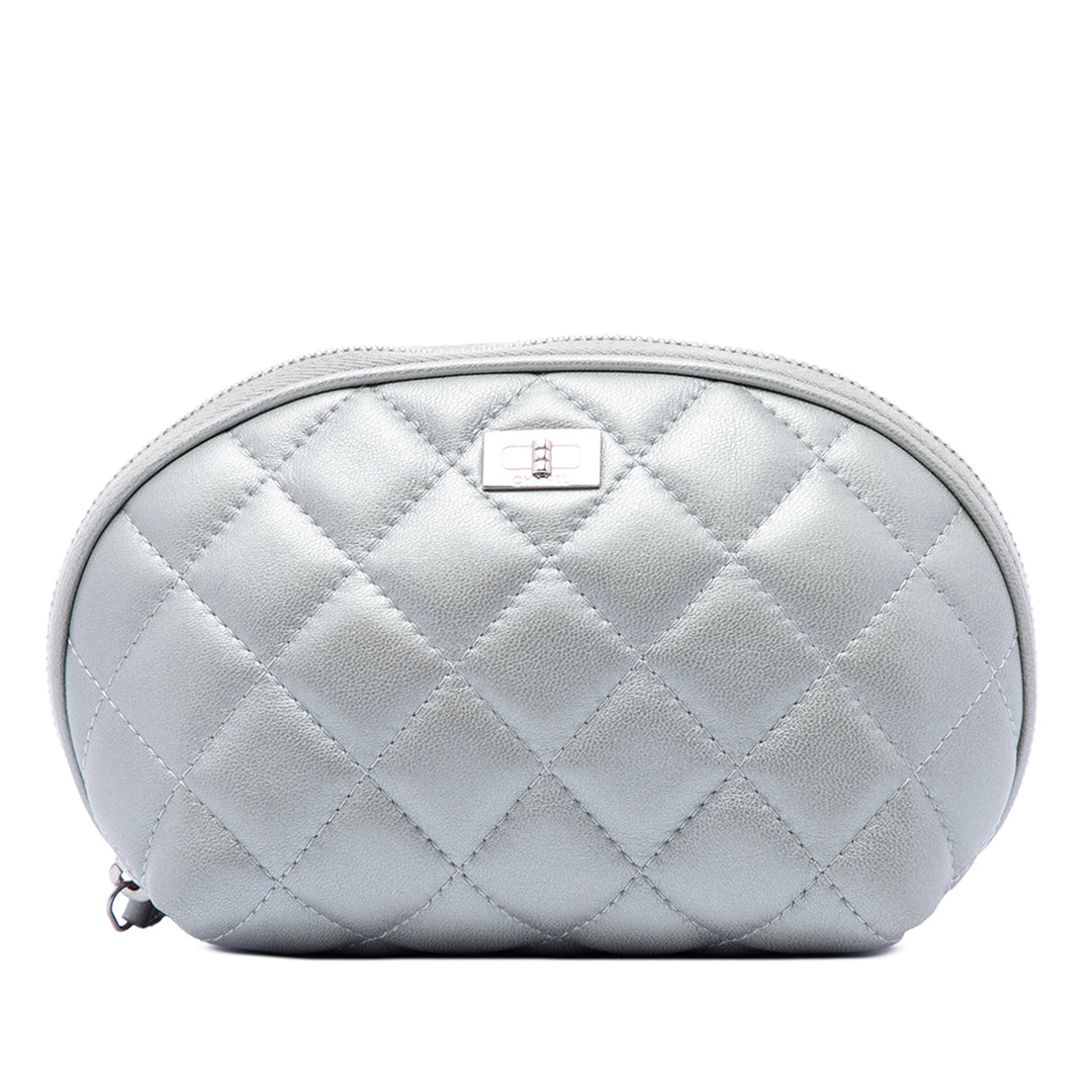 Matelassé Reissue 2.55 Trousse de maquillage Cuir d'agneau Argenté
