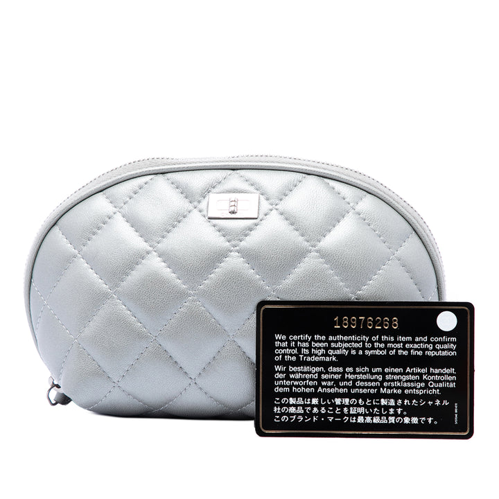Matelassé Reissue 2.55 Trousse de maquillage Cuir d'agneau Argenté
