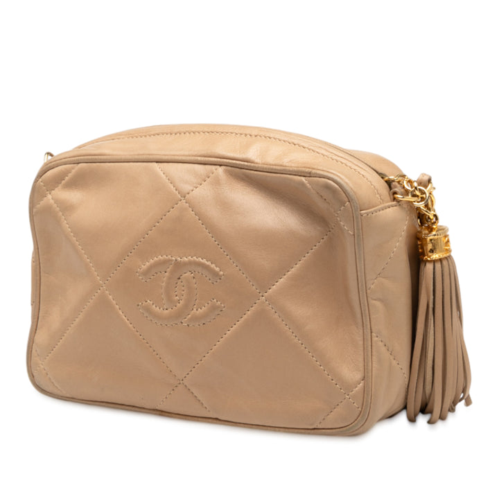 Chanel CC Matelassé Cuir d’agneau Pompon Sac caméra