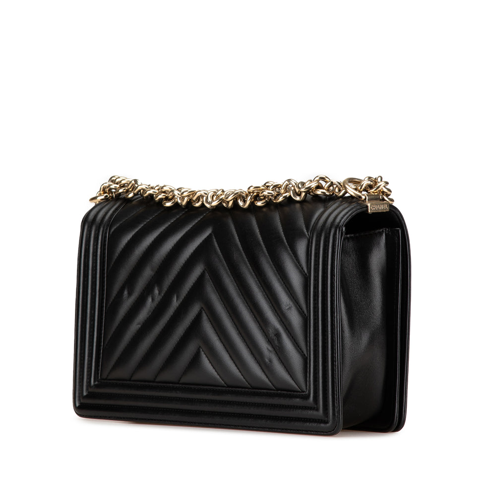 Medium Chevron Lambskin Boy Flap Black - Gaby Paris