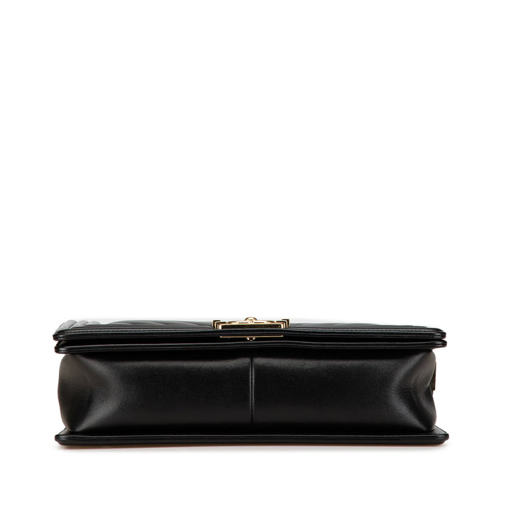 Medium Chevron Lambskin Boy Flap Black - Gaby Paris
