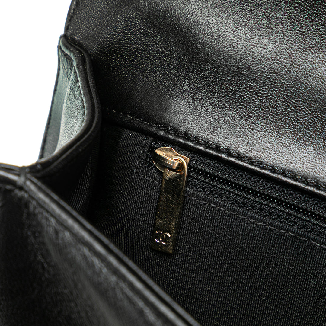 Medium Chevron Lambskin Boy Flap Black - Gaby Paris