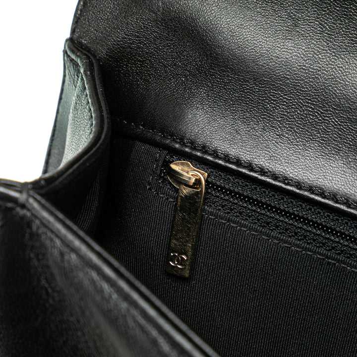 Medium Chevron Lambskin Boy Flap Black - Gaby Paris