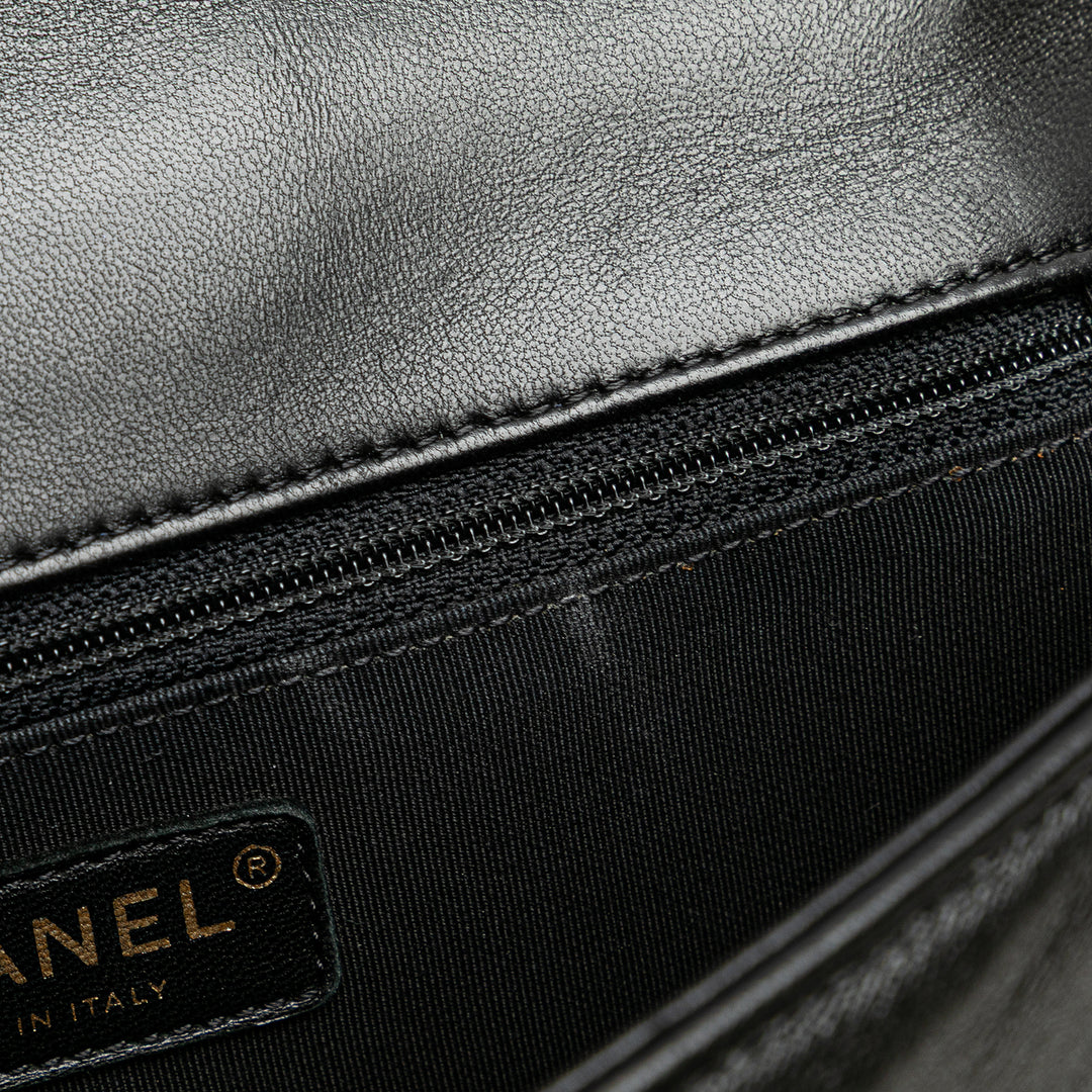 Medium Chevron Lambskin Boy Flap Black - Gaby Paris