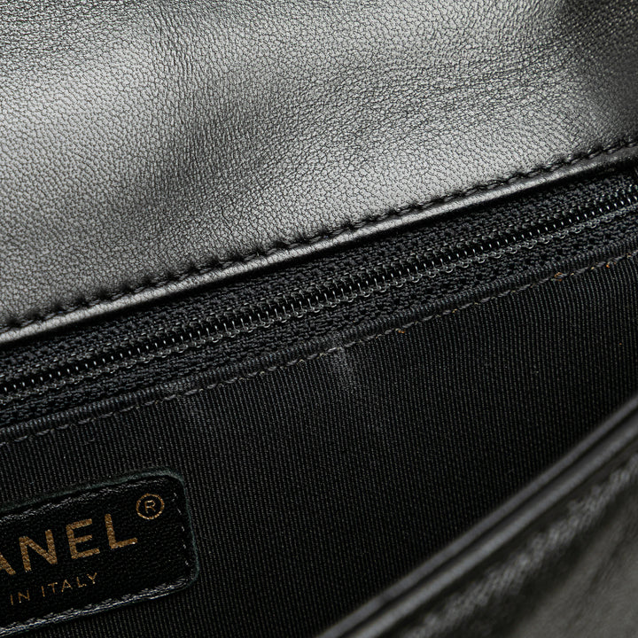 Medium Chevron Lambskin Boy Flap Black - Gaby Paris