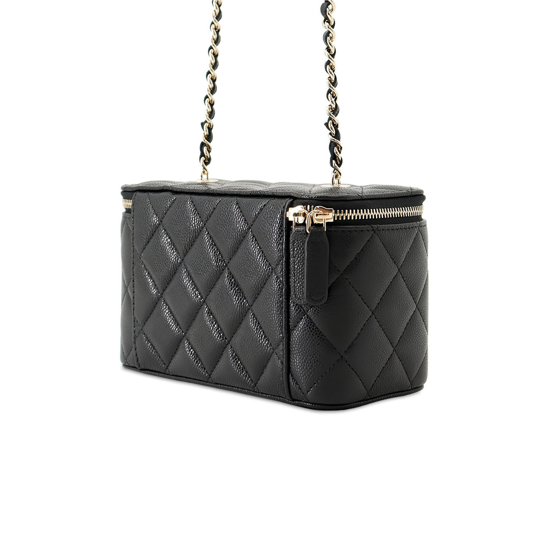 Chanel Matelassé Vanity avec chaîne Petit Cuir caviar Noir – vue 2 – GABY PARIS