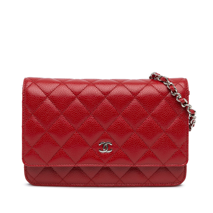 Classic Caviar Wallet on Chain Red - Gaby Paris