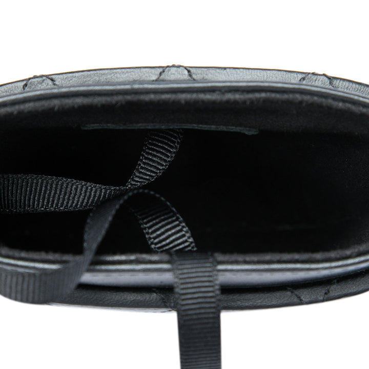 CC Matelassé Sac rond à chaîne Étui téléphone Cuir d'agneau Noir